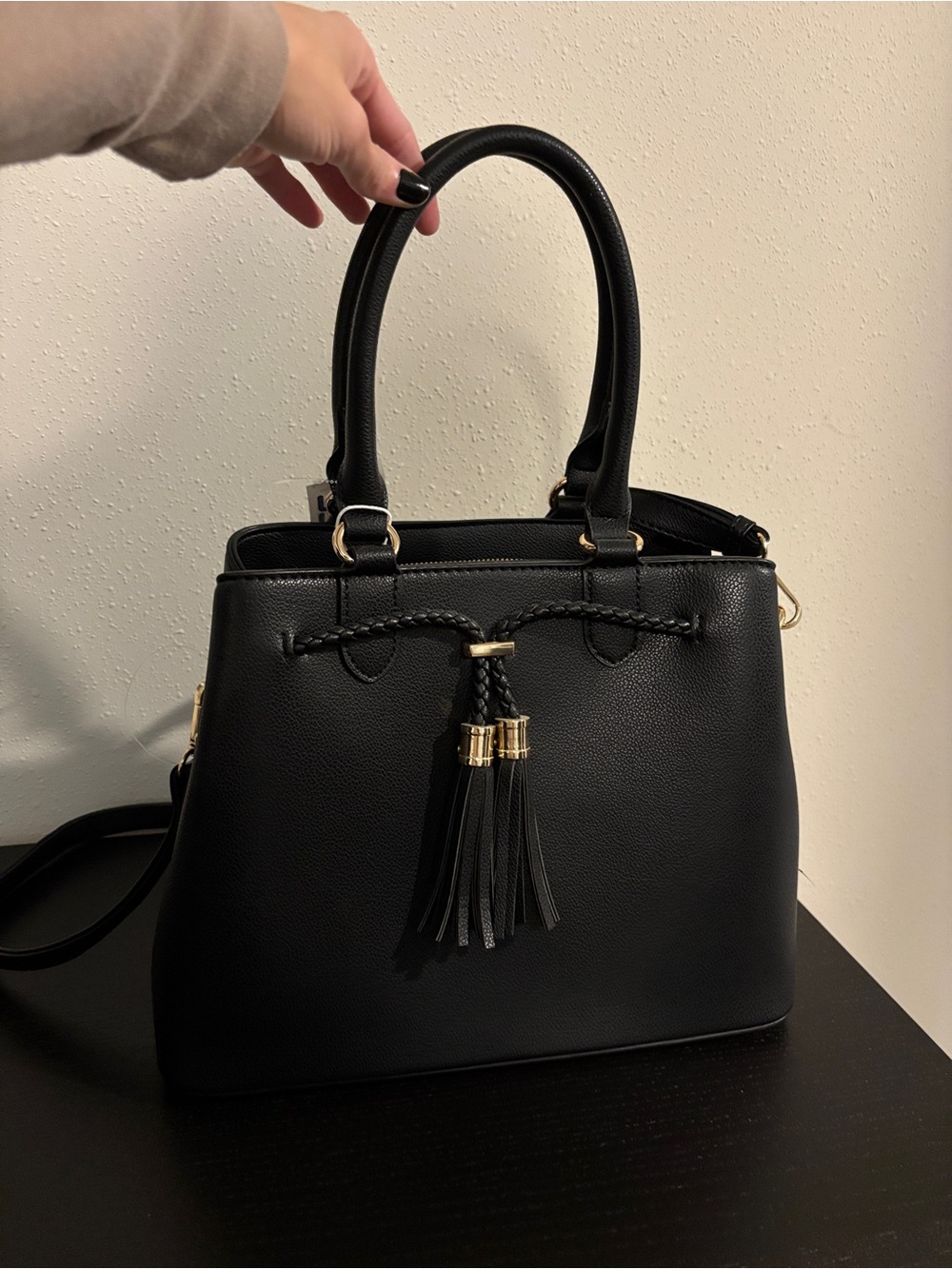 Black Tassel Satchel Handbag - Removable Strap - NWT